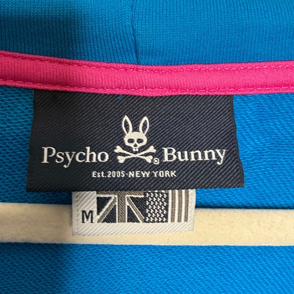 Psycho Bunny Mens Hoodie Full Zip Vibrant Blue with Colorful Logo Size Medium - Picture 3 of 6